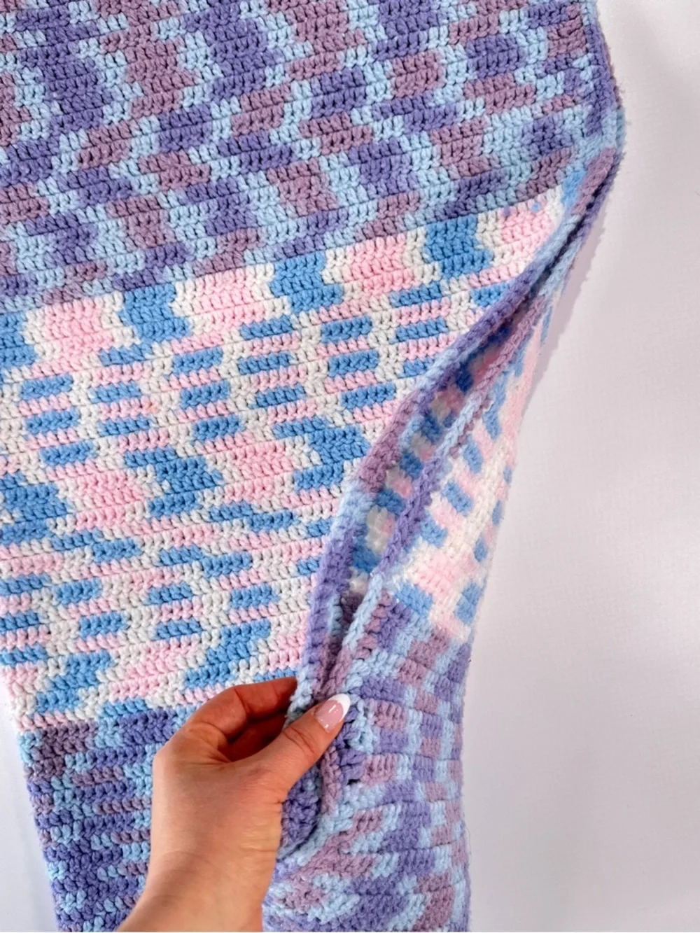 Handmade Baby Crochet Blanket Reversible Pastel Nursery Throw 40x52